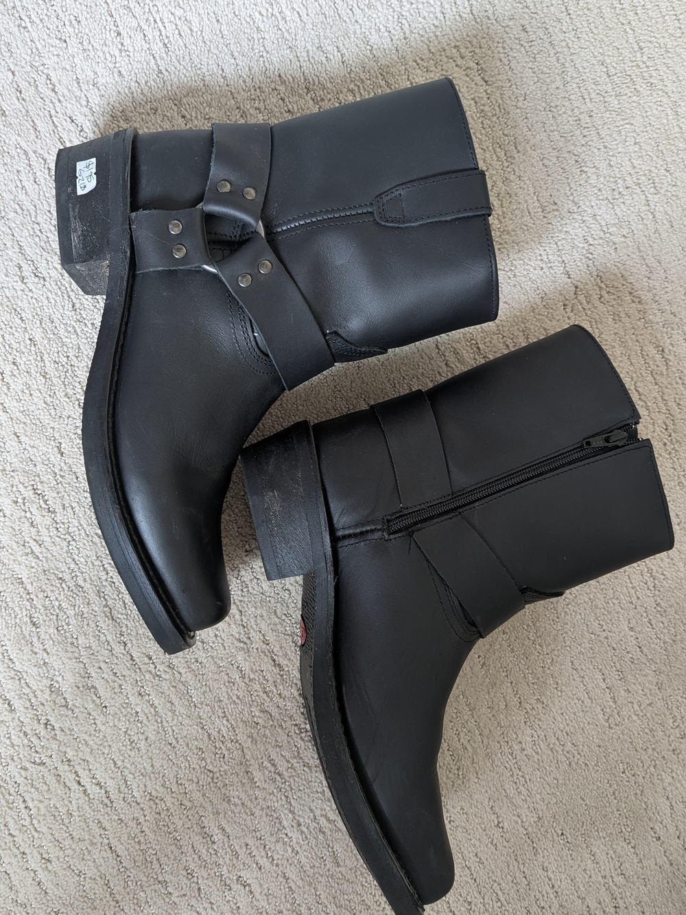 Men's Black Leather Harness Boots - Classic Moto Style - Picture 1 of 6